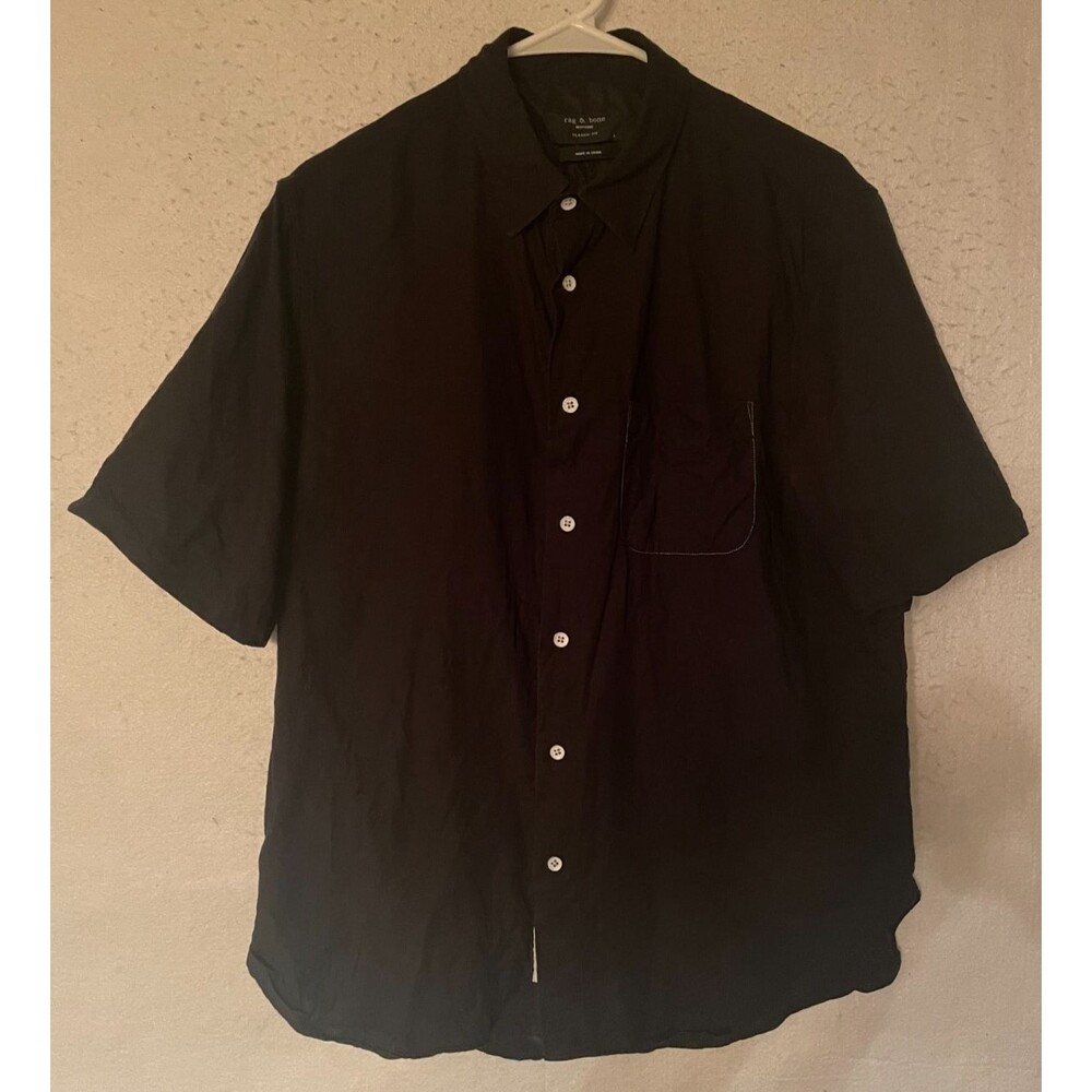 Rag & Bone Classic fit Shirt Mens L Black Cotton Linen Button Up Short Sleeve NY